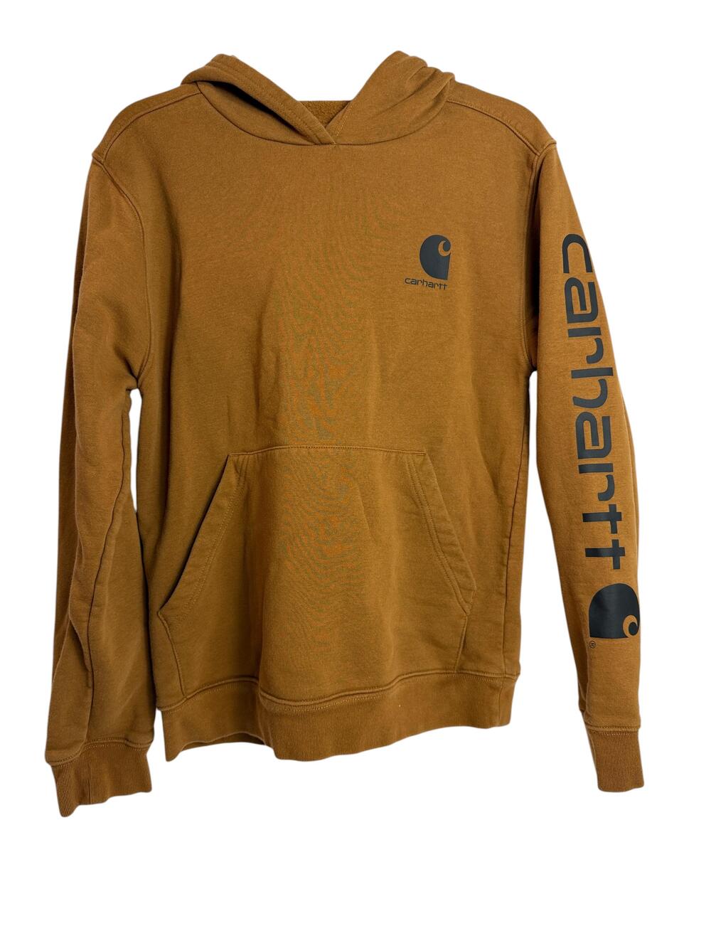Carhartt Hoodie Boys XL 18-20 Brown Logo Sleeve Fleece Kangaroo Pocket TS6272-B